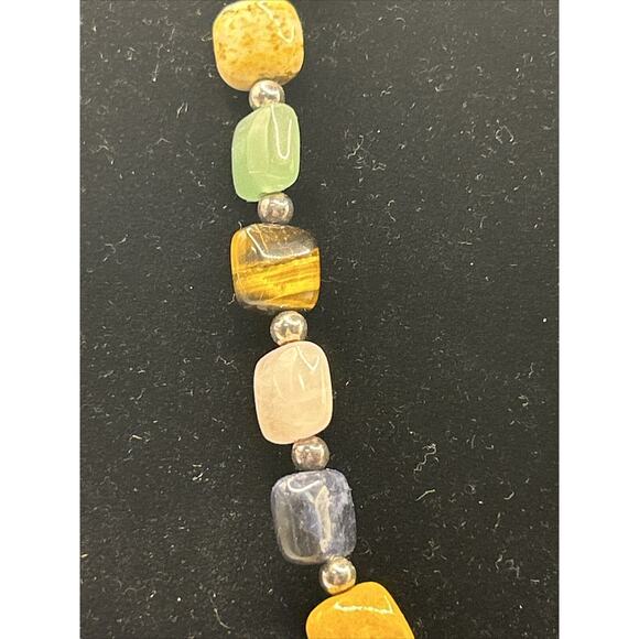 Stone Beaded Necklace Tigers Eye Multicolored Stones Mid Century Modern Boho 20” - Picture 4 of 5